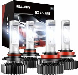 H11 and 9005 / HB3 LED Bulbs Combo , 9005 Hi Beam and H11 Lo Beam LED Halogen Replacement Bulbs Kit , 6000K Cool White ( Suitable for various Toyota H