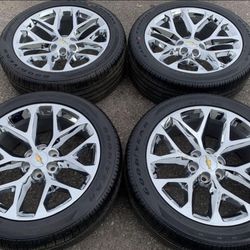 22” CHEVY TAHOE SILVERADO SUBURBAN CHEVROLET DENALI SNOWFLAKES CHROME NEW WHEELS RIMS TIRES SET 