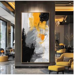 Wall Art Modern Abstract Artwork Black Yellow Canvas