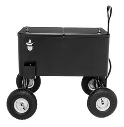 VinGli 80 Quart Rolling Wagon Cooler Ice Chest with Long Handle & 10” Wheels