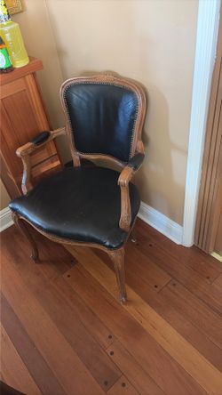 French Antique Louis XV Leather and Wood Chair