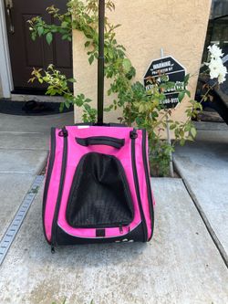 Pink Rolling Pet Carrier Backpack with Wheels