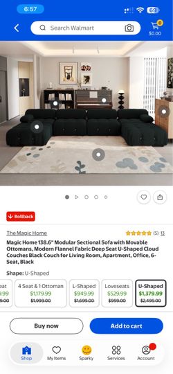 Modular Sectional Sofa with Movable Ottomans, Modern Flannel Fabric Deep Seat U-Shaped