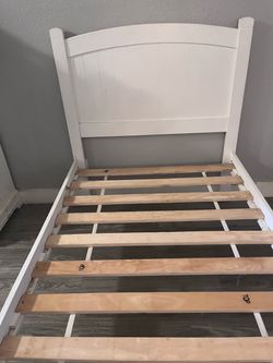 Twin Size White Wooden Bed Frame