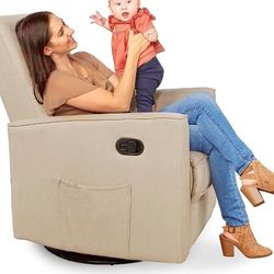 Evolur Raleigh Upholstered Plush Seating Glider Swivel, Rocker Chair for Nursery in Shell, Modern Recliner, Tool-Free Assembly, Easy to Clean, Environ