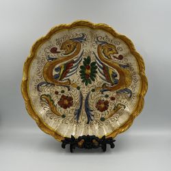 Vintage Italian hand crafted hand painted Raffaellesco Majolica Pottery Serving Bowl / Round Platter 12”