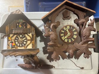Vintage Cuckoo Clock Lot of 2 – For Parts or Repair – Germany Style