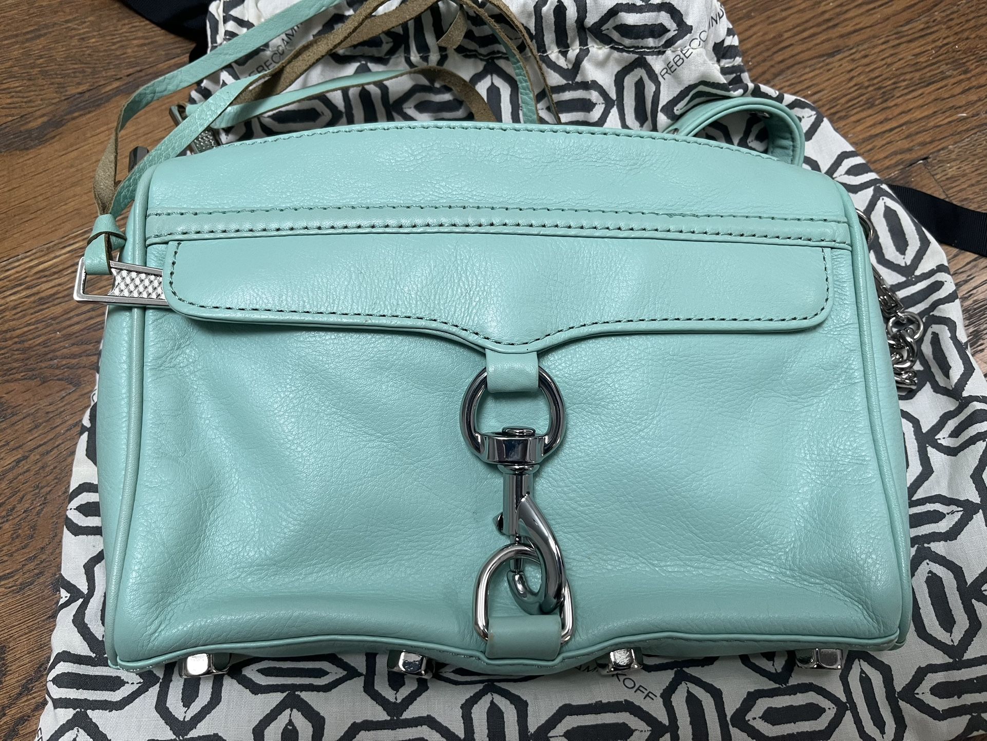 Rebecca Minkoff Mini 5 Zip Crossbody Bag Turquoise Leather