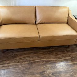 Tan Leather Square Arm Sofa