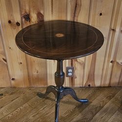 Antique Inlayed Tilting Side Table 20" diameter,  27" tall