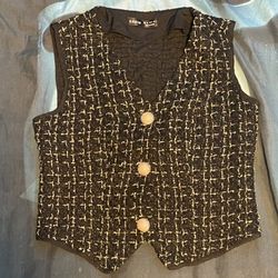 Black And Gold Girls Vest With Pearl Like Buttons