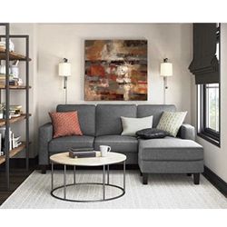 Squared Arms Micro Fiber Reversible Sofa In Dark Stoned Gray