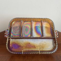 Vintage Iridescent Carnival Indiana Glass Relish Tray 12.5” long x 9” wide