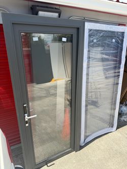 36 by 80 Gray Aluminum Full Glass Entry Door With Frame