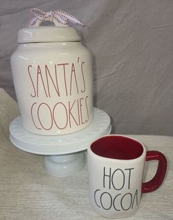Rae Dunn Santa Cookies Canister  with mug.