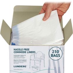 Lunderg Commode Liners - Value Pack 250 Count Universal Fit - Medical Grade Bedside Commode Liners Disposable for Adult Commode Chair, Portable Toilet