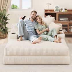Oversized Chaise Lounge Chair Indoor,58" Boneless Sofa Bed with Extra Thick Foam,4 Pillows