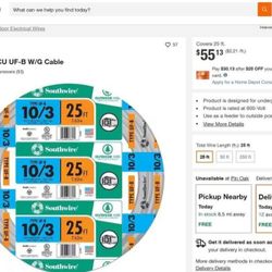 25 ft. 10/3 Gray Solid CU UF-B W/G Wire