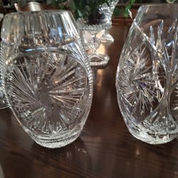 Crystal vases , large set of two carved , very heavy old one fifty