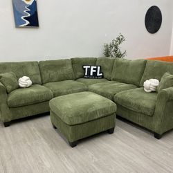 Green Cozy Corduroy Sectional Couch