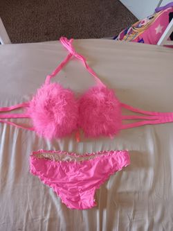 RAVEWEAR...Pink Feather Bikini Set Two Piece