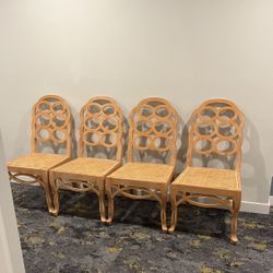 Frances Elkins Set Of Four Wood Cane Seat Loop Back Rest