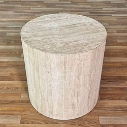 Vintage Post Modern Round Travertine Stone Pedestal Table, c.1970’s - Delivery Available 