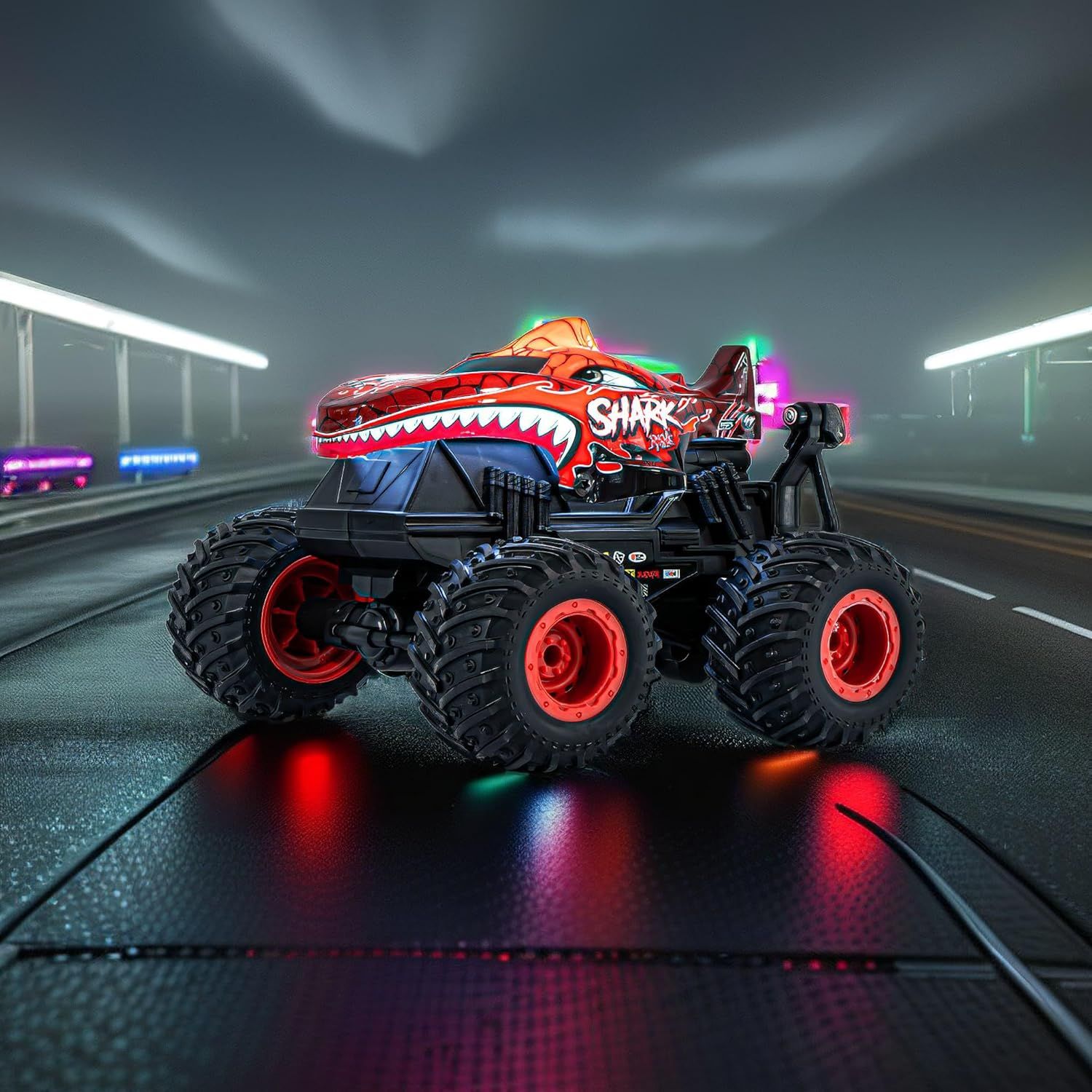 Remote Control Monster Truck for Boys, 1:20 Scale RC Shark Monster Truck Toys with Light & Music, 2.4Ghz Remote Control Car with 360° Spin Walk Uprigh