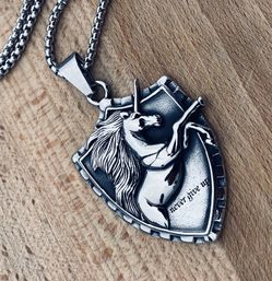 Mens Stainless Steel Viking Amulet Horse Unicorn Pendant Necklace w 25 Inch Chain