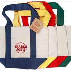 Trader Joe's Set of 4 Mini Canvas Tote Bags Multicolor Foldable Solid

