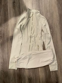 Lululemon Define Jacket White Gold Zip set with legging