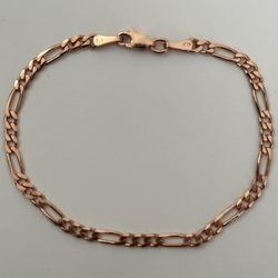 925 Silver 4mm 8” bracelet figaro chain 14k rose gold plated unisex