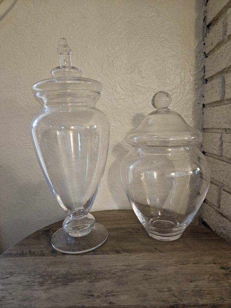 Pair Of Clear Glass Apothecary Jars With Lids