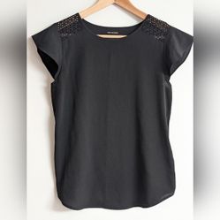 Van Heusen Black Top with Lace Shoulders &amp; Flutter Cap Sleeve Size XS 