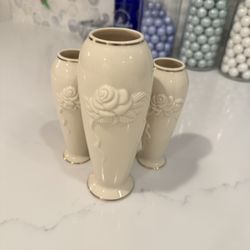 Lenox Rose Blossom Vase Collection (Set of 3) | 24k Gold Trim | w/ COAs
