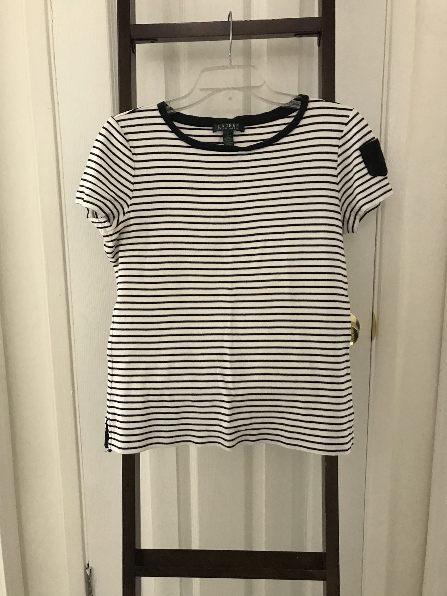 Ralph Lauren women’s shirt black and white striped size lrg large