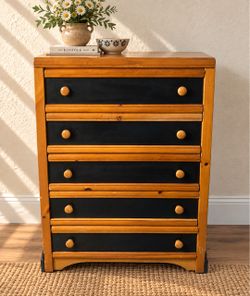 Black & Honey Five-Drawer Tall Dresser