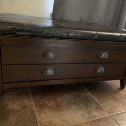 Dark Brown Leather/wood Ottoman.