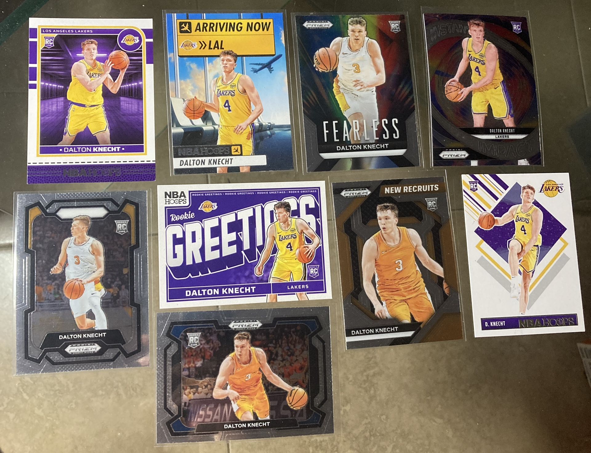 9 card NBA basketball Los Angeles Lakers Dalton Knecht lot 2024 Prizm Hoops Etc All cards are In good condition near mint to mint - gem.