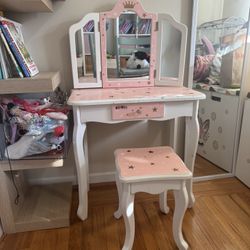 Kids “Princess” Vanity Table with Mirror and Stool