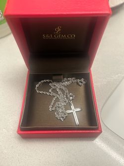 Solid 14k/10k White Gold Cross Pendant & Rope Chain Necklace Set