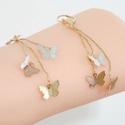 14k Gold Plated Butterfly Tricolor Earrings 