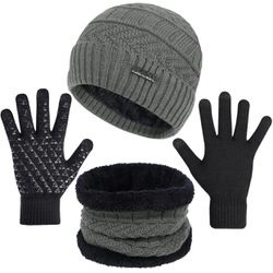 3-Pieces Winter Beanie Hats, Scarf and Touch Screen Gloves Set for Men and Women, Warm Knit Cap Set