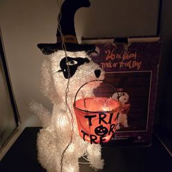 26" Trick Or Treat Fluffy Dog Lighted Halloween Decor with Witch Hat