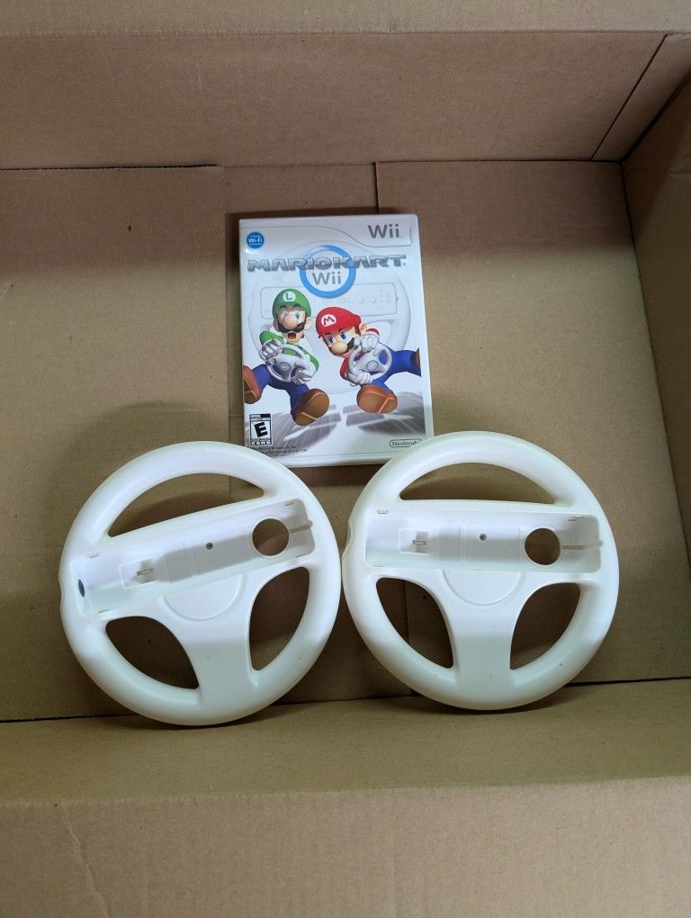 Nintendo Wii Mario Kart Game & 2 Steering Wheels
