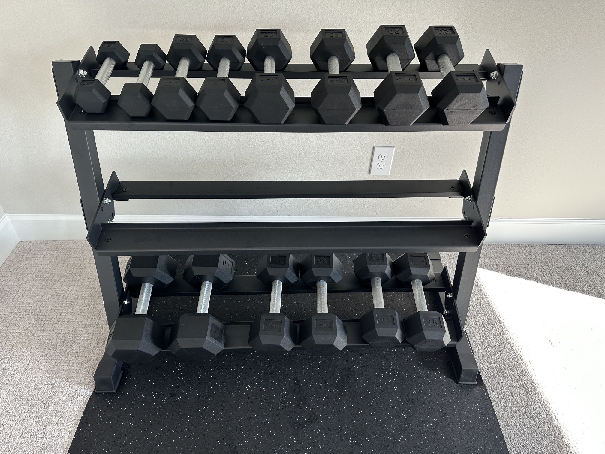 RepFitness Dumbbell Set + Rack + Mat