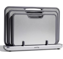 SMIRLY Titanium Cutting Board for Kitchen, with Holder, 3 Pack, Silver