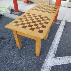 Solid OAK Chess/Checkerboard End Table w/ Storage Drawer