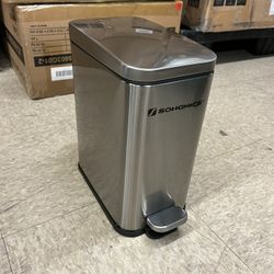SONGMICS Bathroom Trash Can 1.3 Gallon (5 L) Small Bin with Lid - Silver