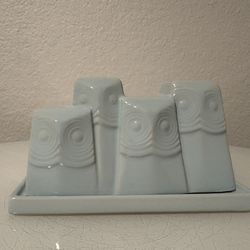 Owls! West Elm Ceramic Butter Dish Light Blue